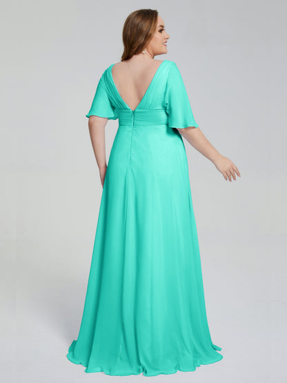 Daniela Sweep Train Plus Size Bridesmaid Dresses with Sleeves