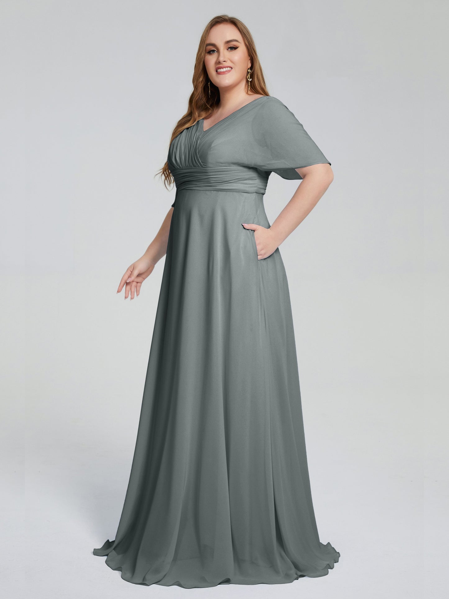 Daniela Sweep Train Plus Size Bridesmaid Dresses with Sleeves