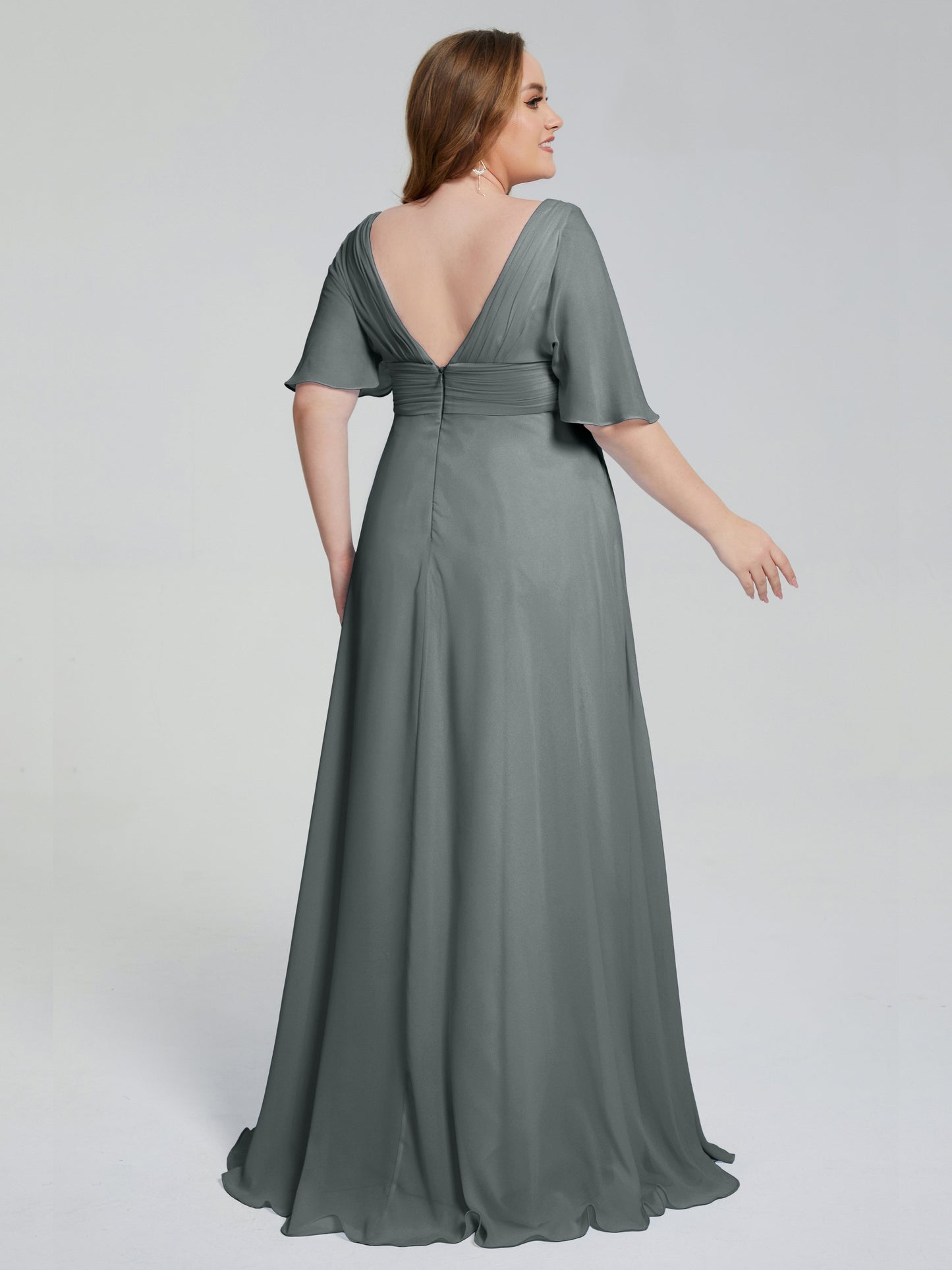 Daniela Sweep Train Plus Size Bridesmaid Dresses with Sleeves