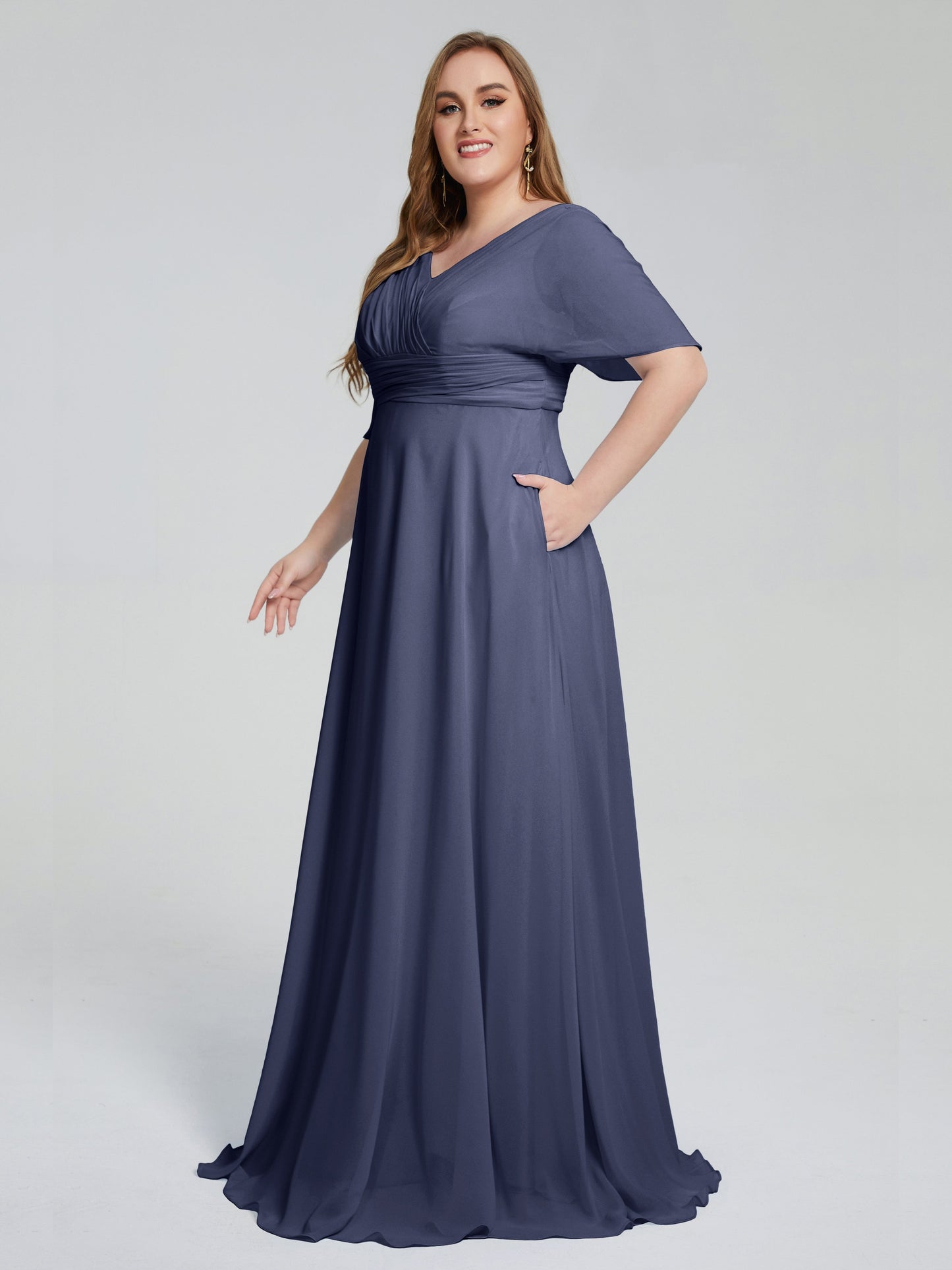 Daniela Sweep Train Plus Size Bridesmaid Dresses with Sleeves