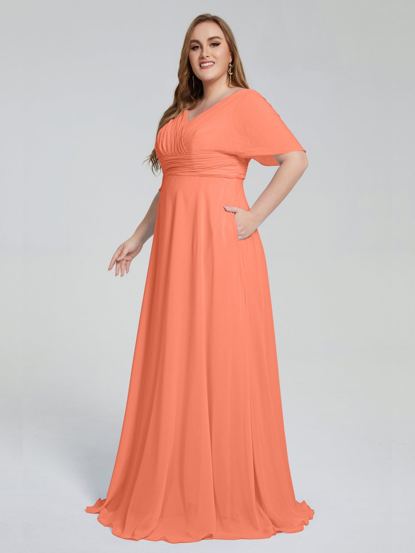 Daniela Sweep Train Plus Size Bridesmaid Dresses with Sleeves