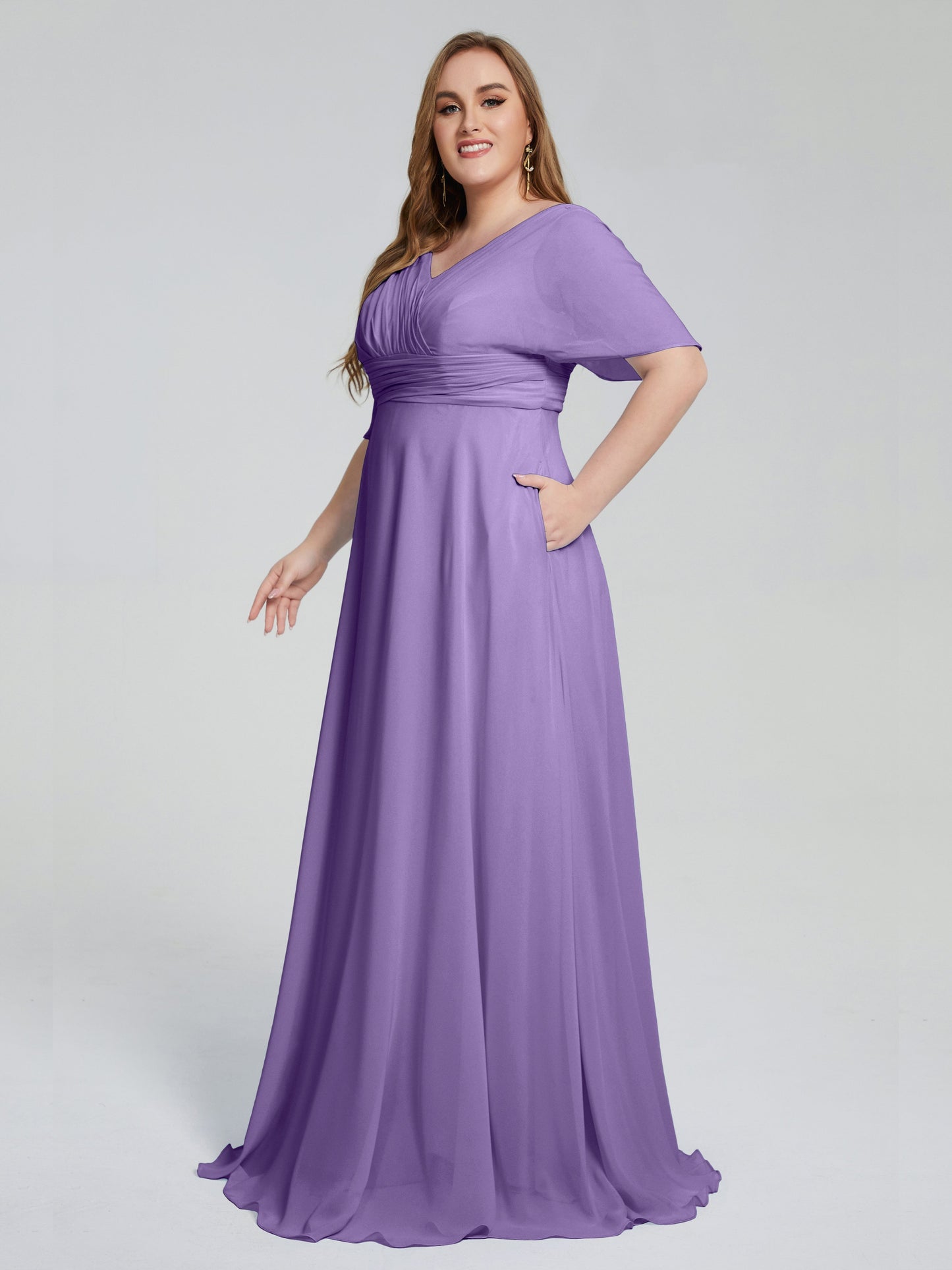 Daniela Sweep Train Plus Size Bridesmaid Dresses with Sleeves