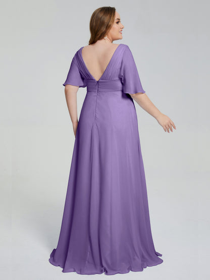Daniela Sweep Train Plus Size Bridesmaid Dresses with Sleeves