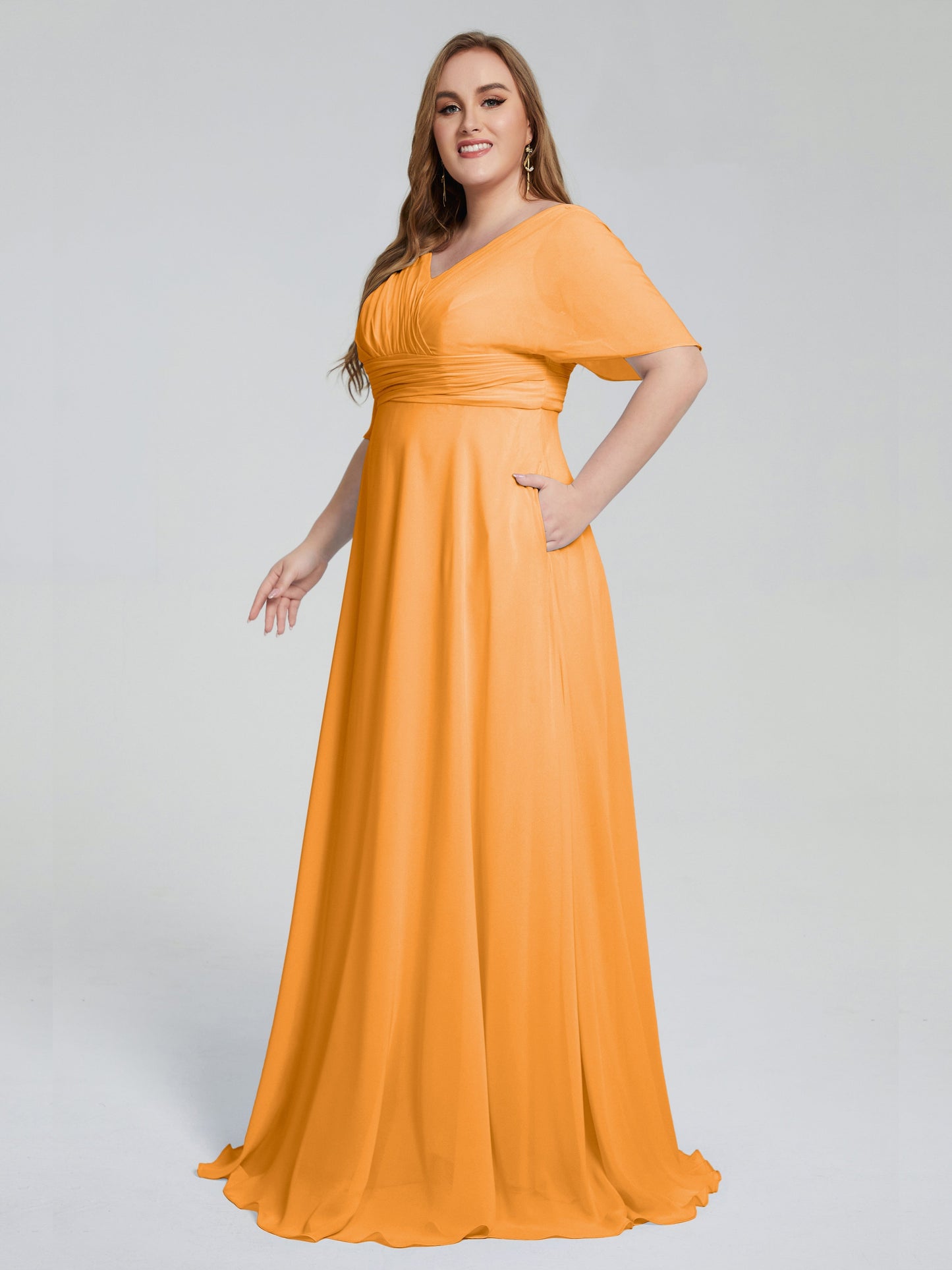 Daniela Sweep Train Plus Size Bridesmaid Dresses with Sleeves