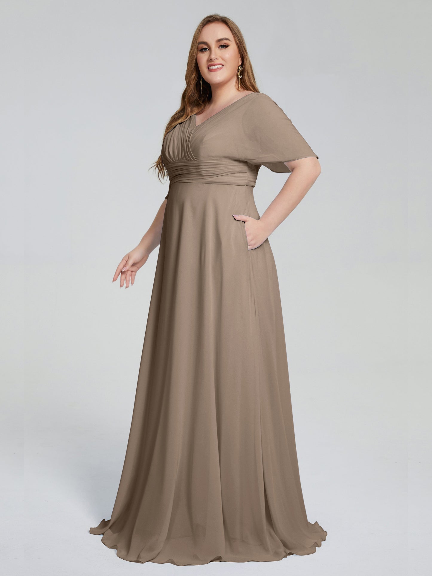 Daniela Sweep Train Plus Size Bridesmaid Dresses with Sleeves