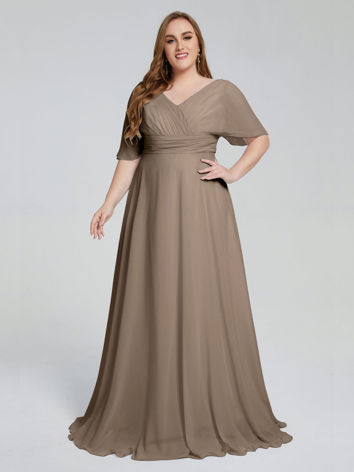 Daniela Sweep Train Plus Size Bridesmaid Dresses with Sleeves