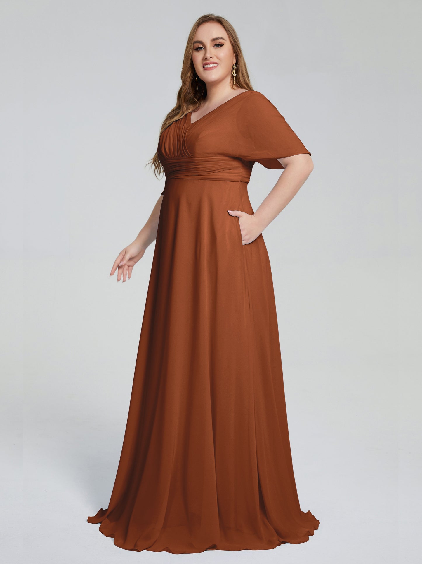 Daniela Sweep Train Plus Size Bridesmaid Dresses with Sleeves