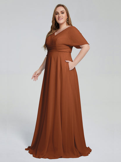 Daniela Sweep Train Plus Size Bridesmaid Dresses with Sleeves