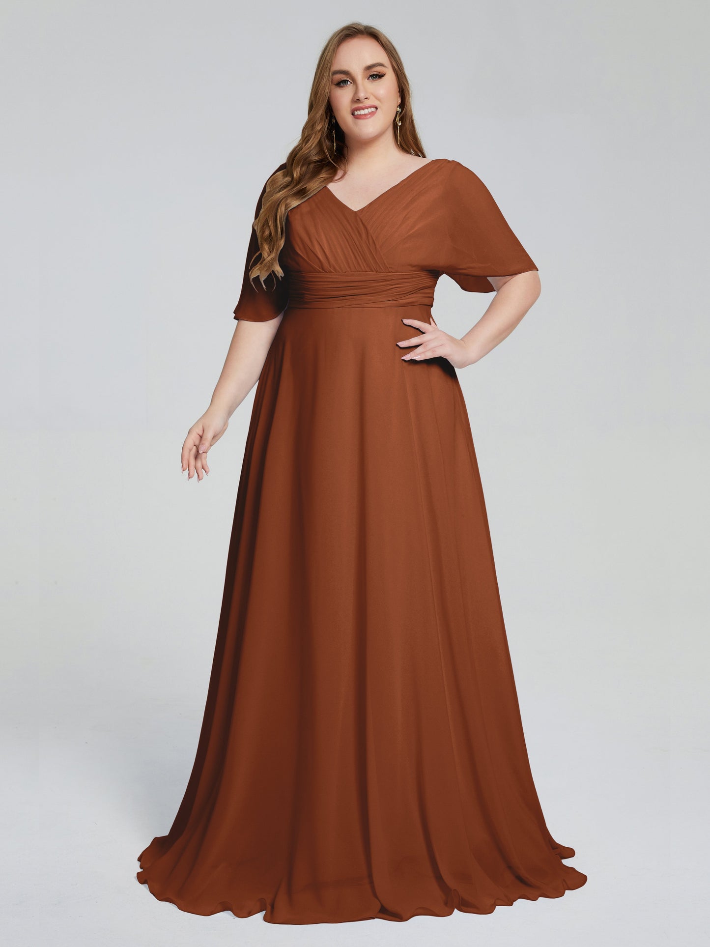 Daniela Sweep Train Plus Size Bridesmaid Dresses with Sleeves