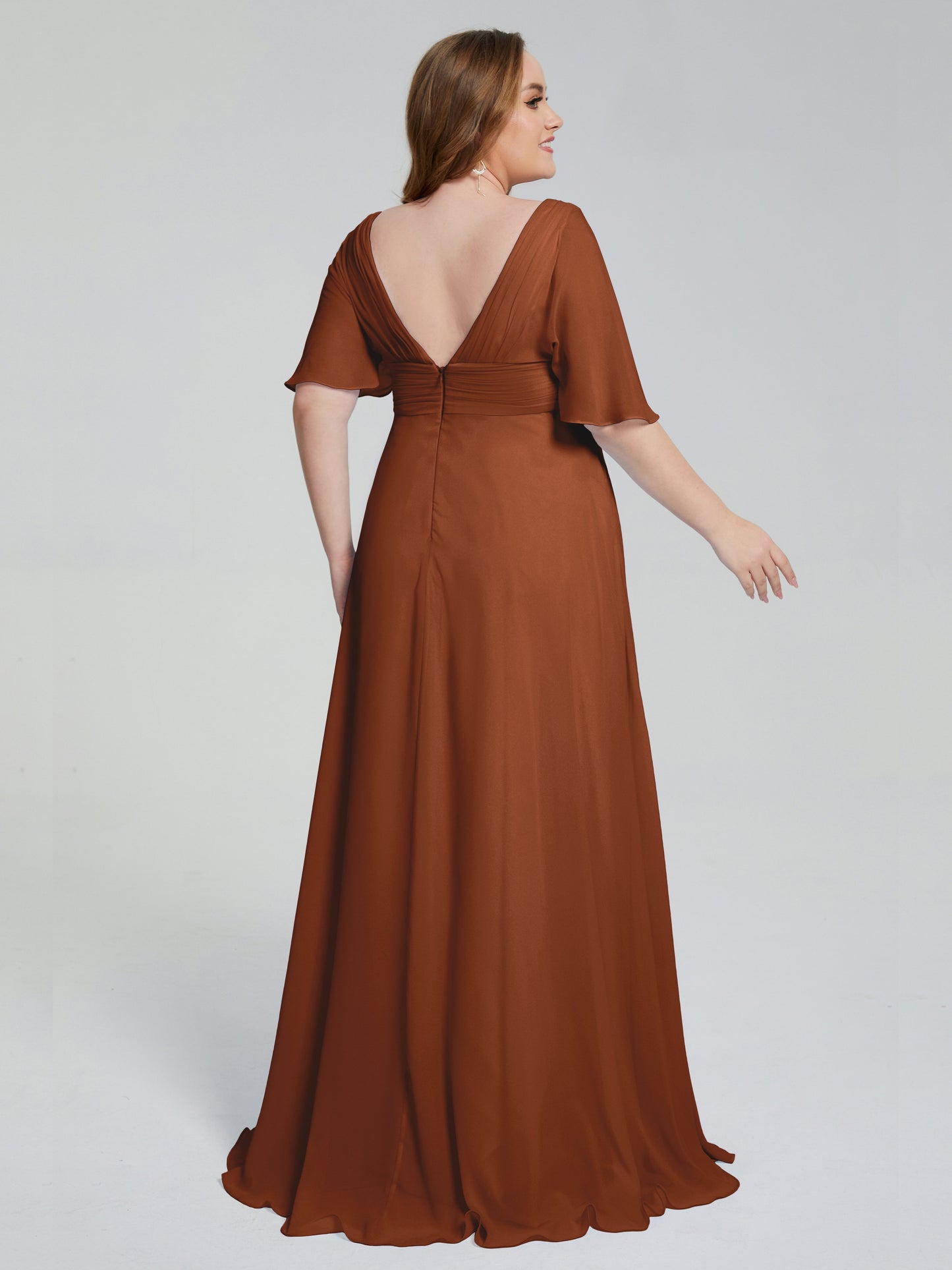 Daniela Sweep Train Plus Size Bridesmaid Dresses with Sleeves