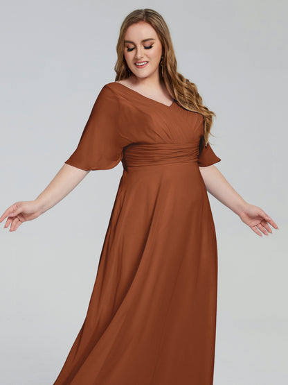 Daniela Sweep Train Plus Size Bridesmaid Dresses with Sleeves