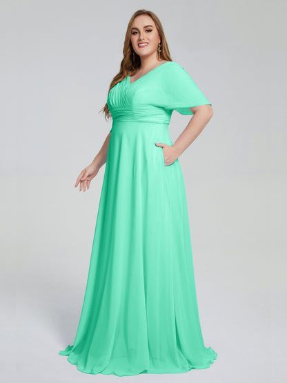 Daniela Sweep Train Plus Size Bridesmaid Dresses with Sleeves
