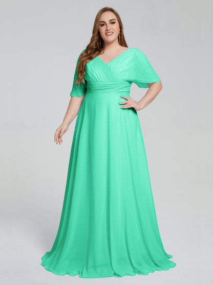 Daniela Sweep Train Plus Size Bridesmaid Dresses with Sleeves