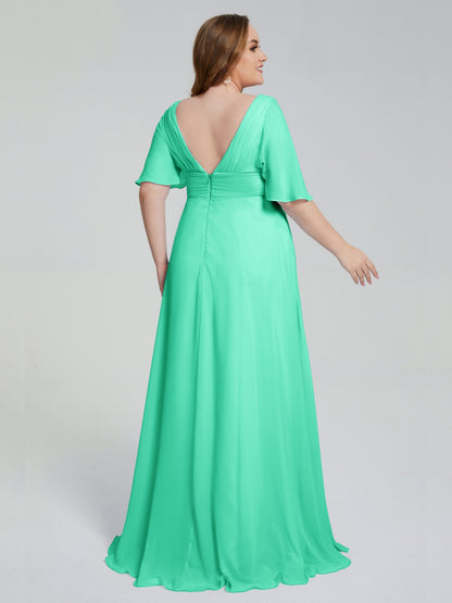 Daniela Sweep Train Plus Size Bridesmaid Dresses with Sleeves