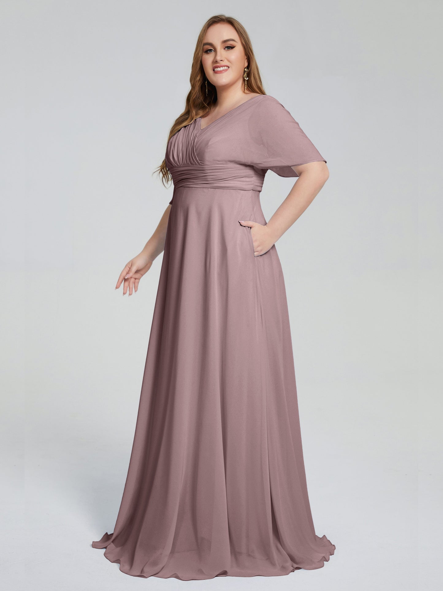 Daniela Sweep Train Plus Size Bridesmaid Dresses with Sleeves