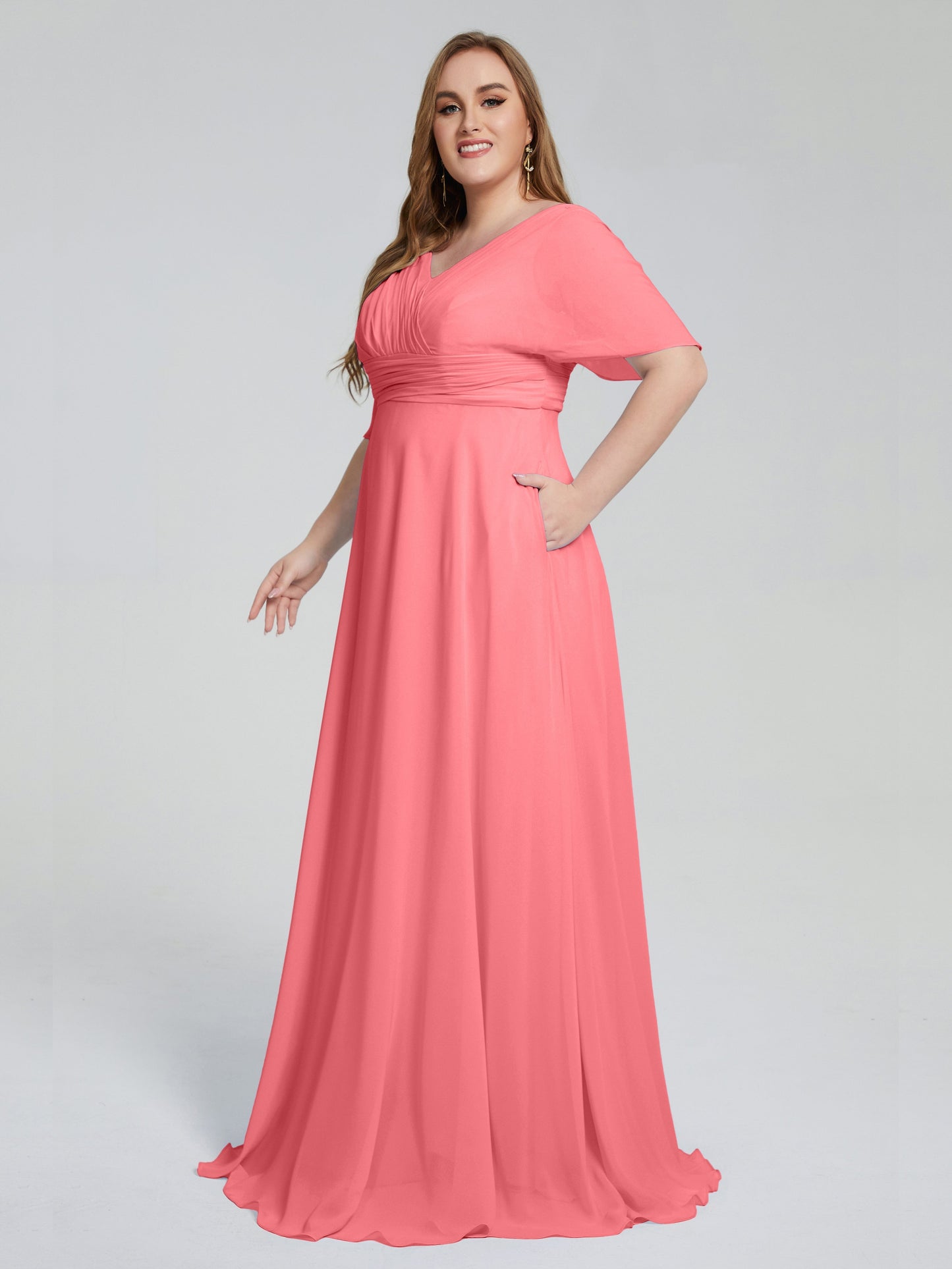 Daniela Sweep Train Plus Size Bridesmaid Dresses with Sleeves