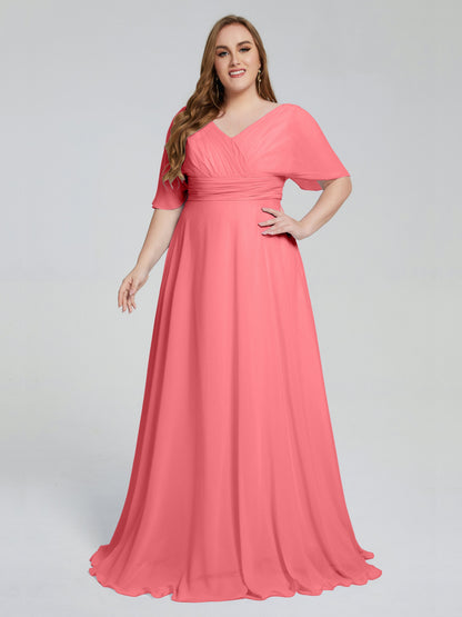 Daniela Sweep Train Plus Size Bridesmaid Dresses with Sleeves
