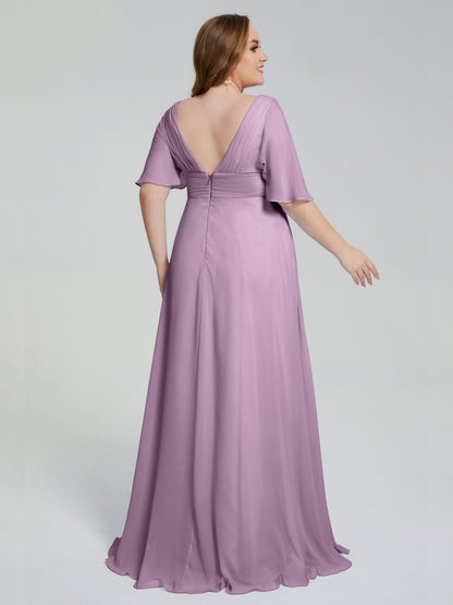 Daniela Sweep Train Plus Size Bridesmaid Dresses with Sleeves
