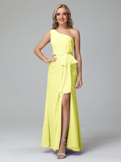 Daphne One Shoulder Chiffon Bridesmaid Dresses With Split