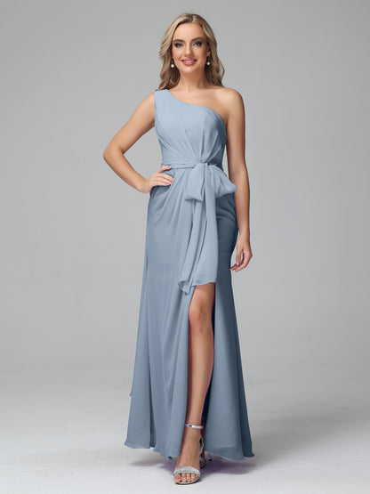 Daphne One Shoulder Chiffon Bridesmaid Dresses With Split