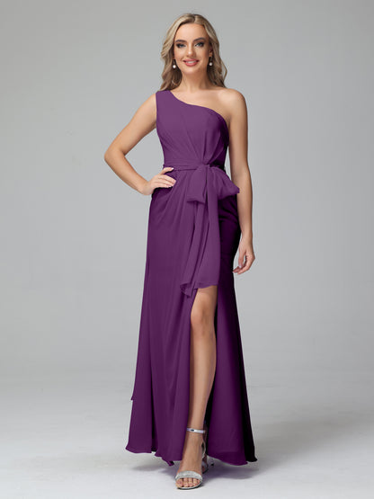 Daphne One Shoulder Chiffon Bridesmaid Dresses With Split