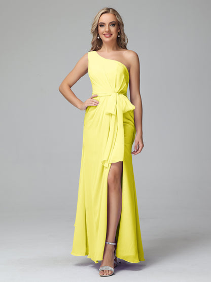Daphne One Shoulder Chiffon Bridesmaid Dresses With Split