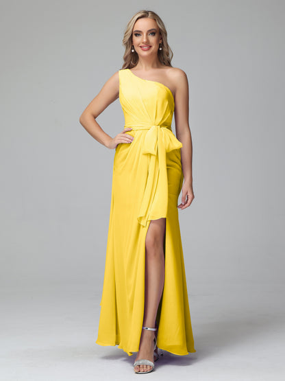 Daphne One Shoulder Chiffon Bridesmaid Dresses With Split