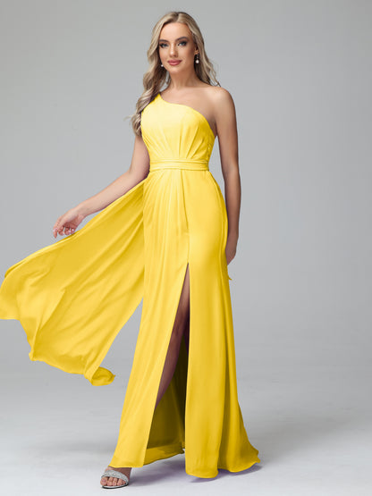 Daphne One Shoulder Chiffon Bridesmaid Dresses With Split