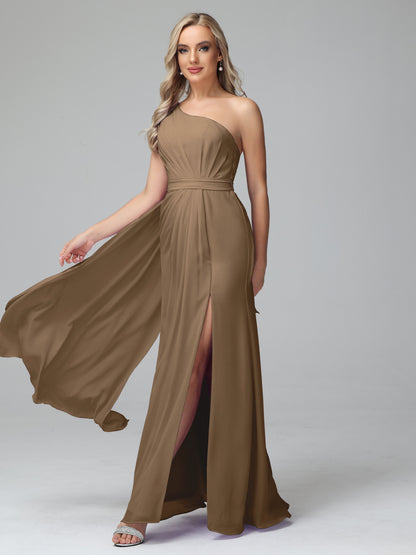 Daphne One Shoulder Chiffon Bridesmaid Dresses With Split