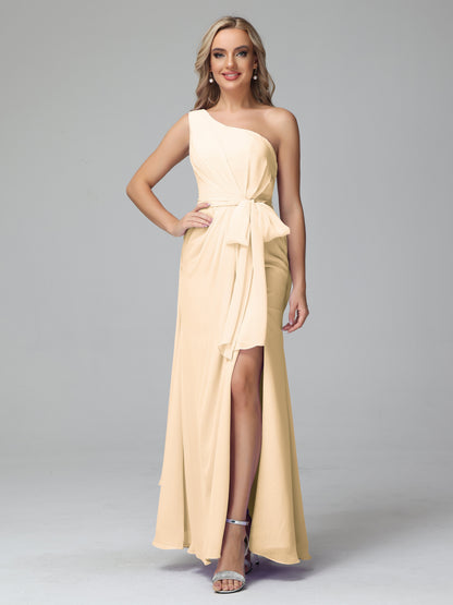 Daphne One Shoulder Chiffon Bridesmaid Dresses With Split