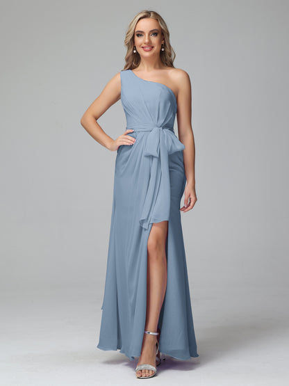 Daphne One Shoulder Chiffon Bridesmaid Dresses With Split