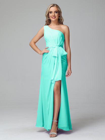 Daphne One Shoulder Chiffon Bridesmaid Dresses With Split
