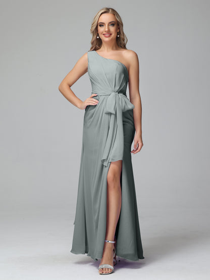 Daphne One Shoulder Chiffon Bridesmaid Dresses With Split