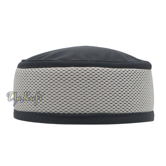 Dark Gray and Off-White Madun Vented Top Pliable Two-Color Round Kufi Hat