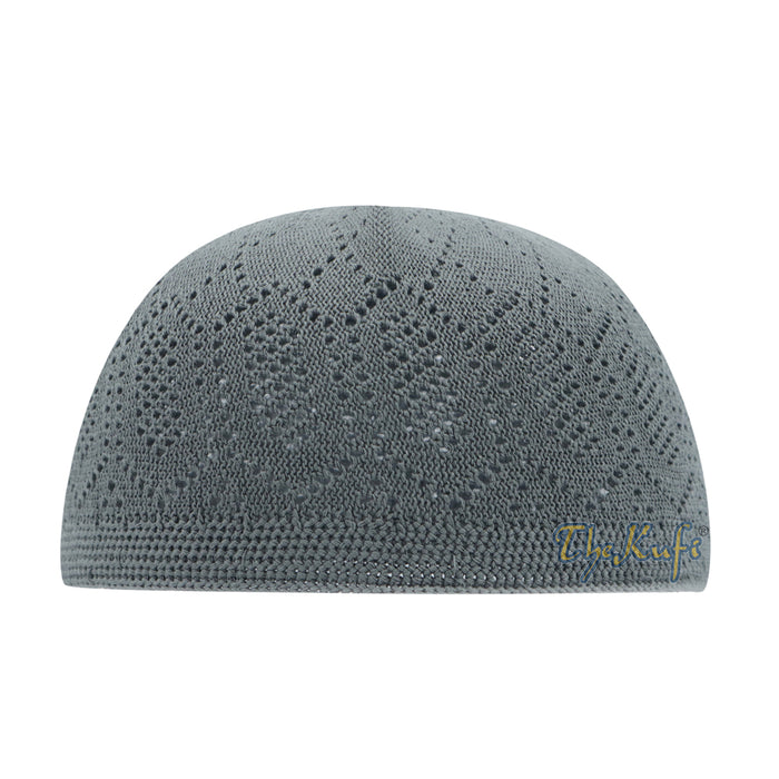 Dark Gray Cotton Machine Knit Open-Work Turkish Kufi