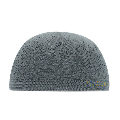 Dark Gray Cotton Machine Knit Open-Work Turkish Kufi