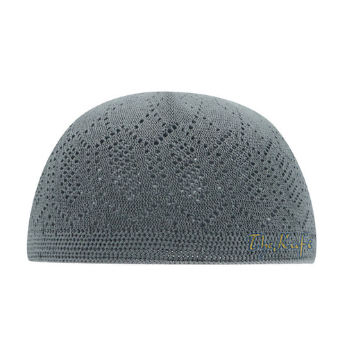 Dark Gray Cotton Machine Knit Open-Work Turkish Kufi