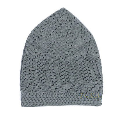 Dark Gray Cotton Machine Knit Open-Work Turkish Kufi