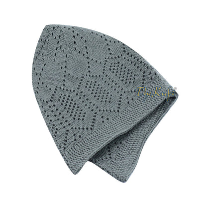 Dark Gray Cotton Machine Knit Open-Work Turkish Kufi