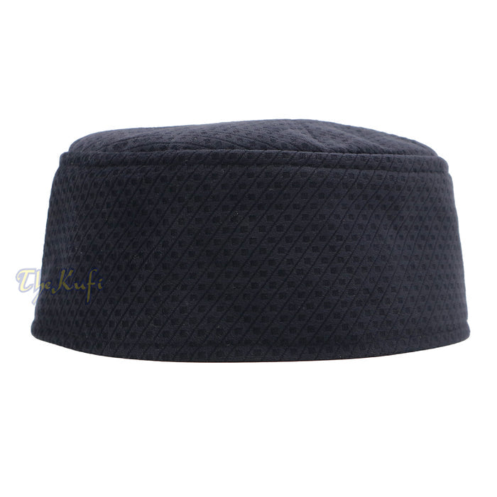 Dark Navy Blue Smooth Velvet Semi-Stiff Kufi Hat Turkish Takke Prayer Cap