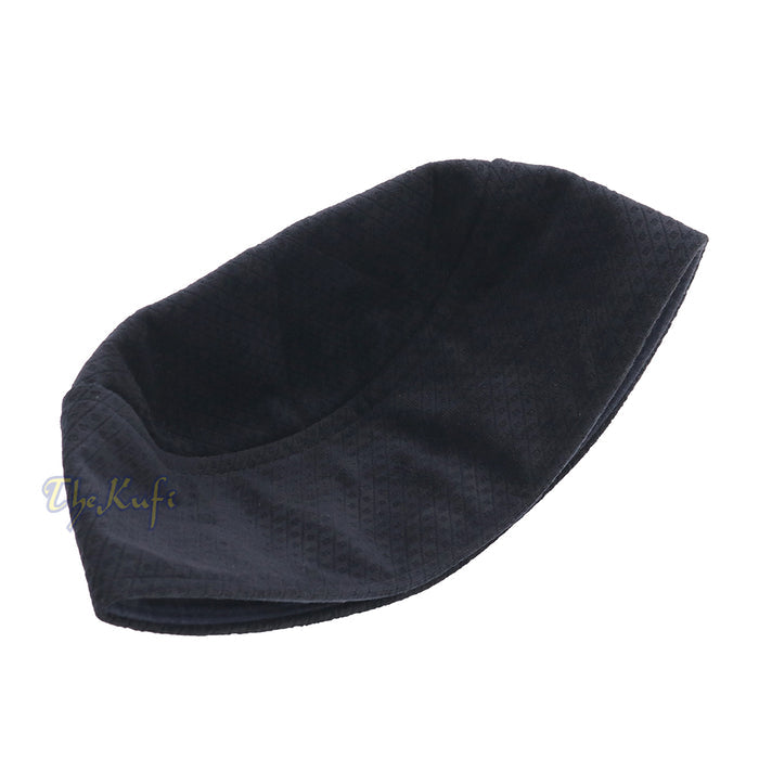 Dark Navy Blue Smooth Velvet Semi-Stiff Kufi Hat Turkish Takke Prayer Cap