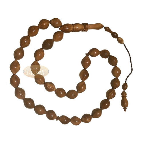 Exotic 33-Ct Date-Shaped 9x12 mm Natural Color Kuka Prayer Beads with Rings On Alif