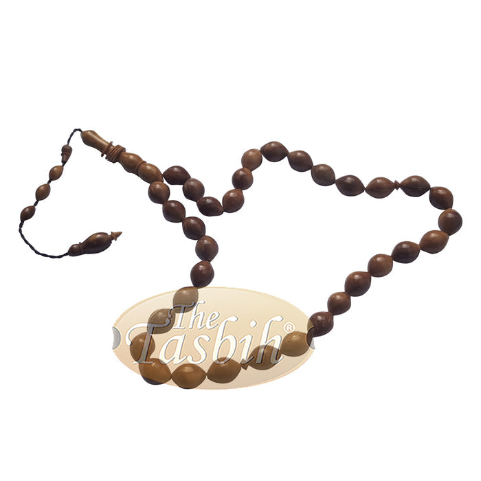 Exotic 33-Ct Date-Shaped 9x12 mm Natural Color Kuka Prayer Beads with Rings On Alif