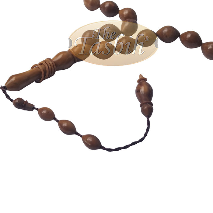 Exotic 33-Ct Date-Shaped 9x12 mm Natural Color Kuka Prayer Beads with Rings On Alif