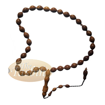 Exotic 33-Ct Date-Shaped 9x12 mm Natural Color Kuka Prayer Beads with Rings On Alif