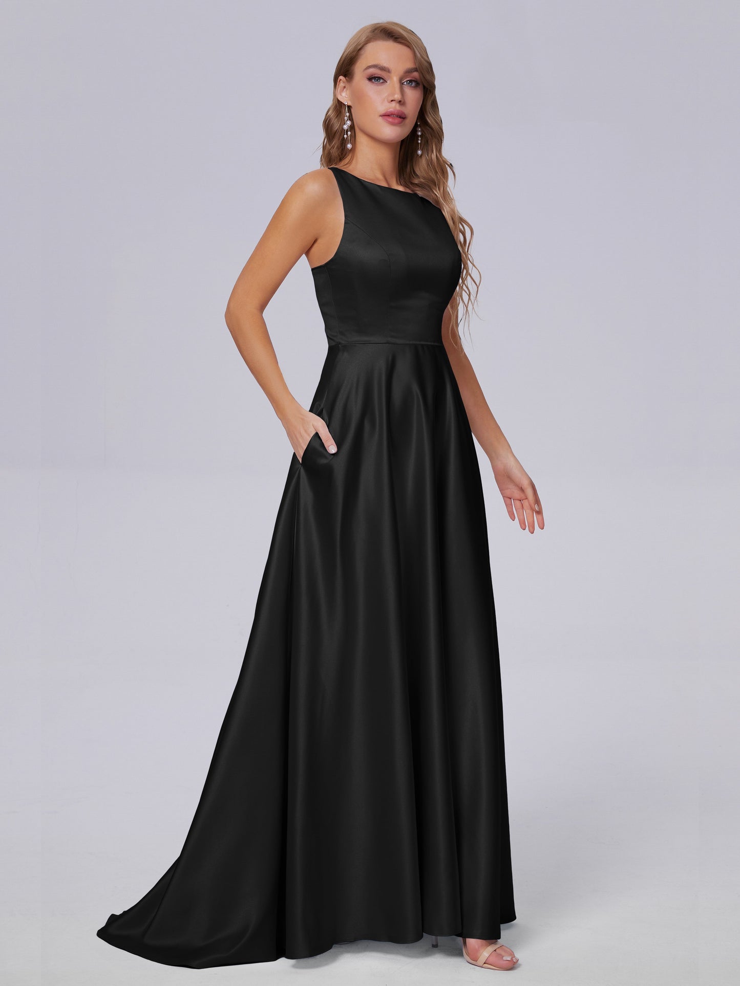 Fiona Sleeveless Satin Long Bridesmaid Dresses