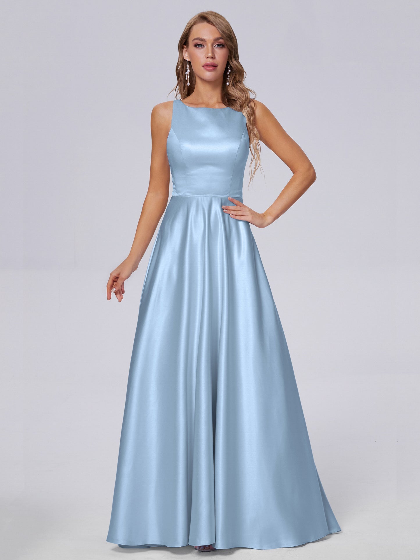 Fiona Sleeveless Satin Long Bridesmaid Dresses