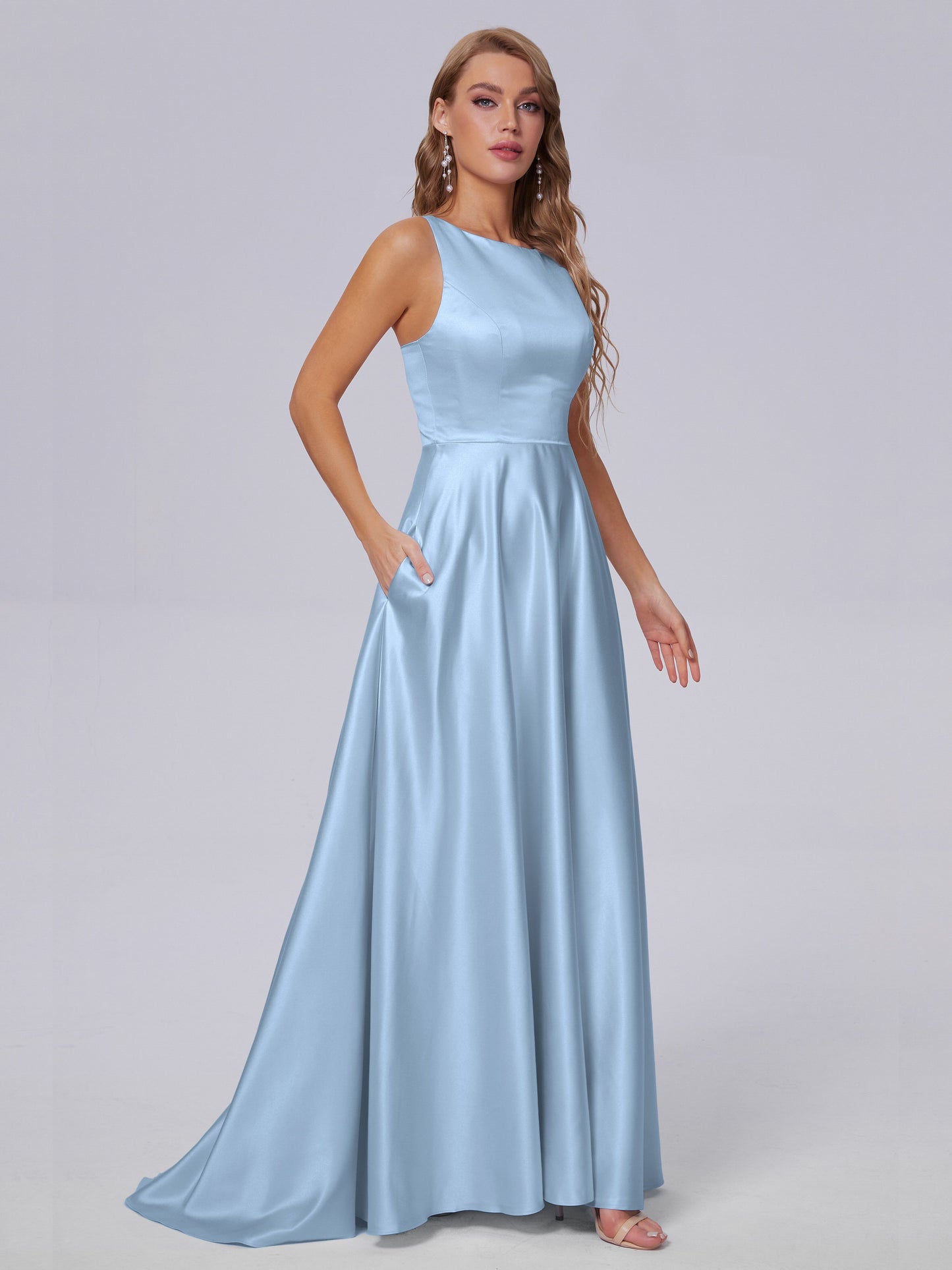Fiona Sleeveless Satin Long Bridesmaid Dresses