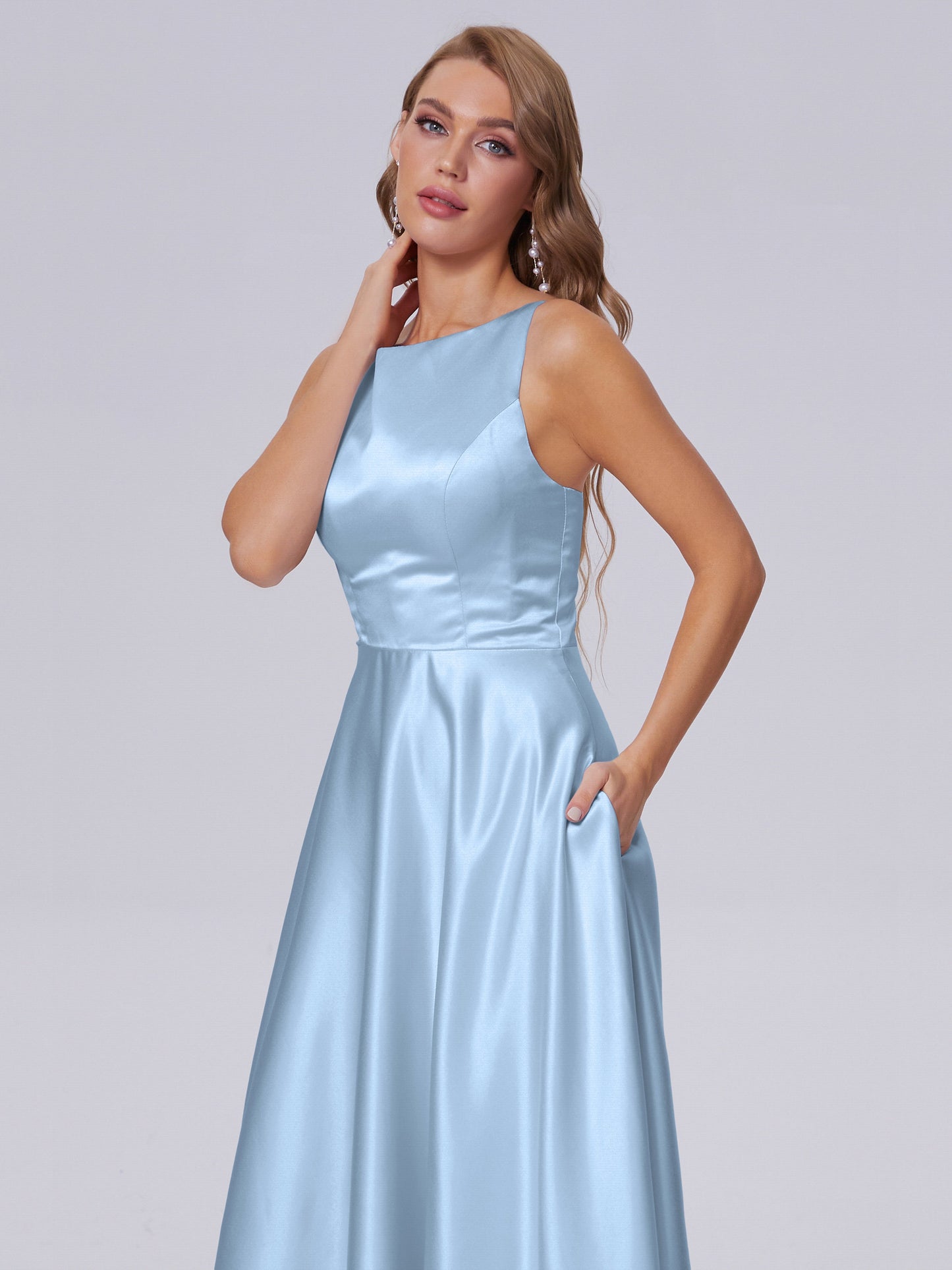 Fiona Sleeveless Satin Long Bridesmaid Dresses