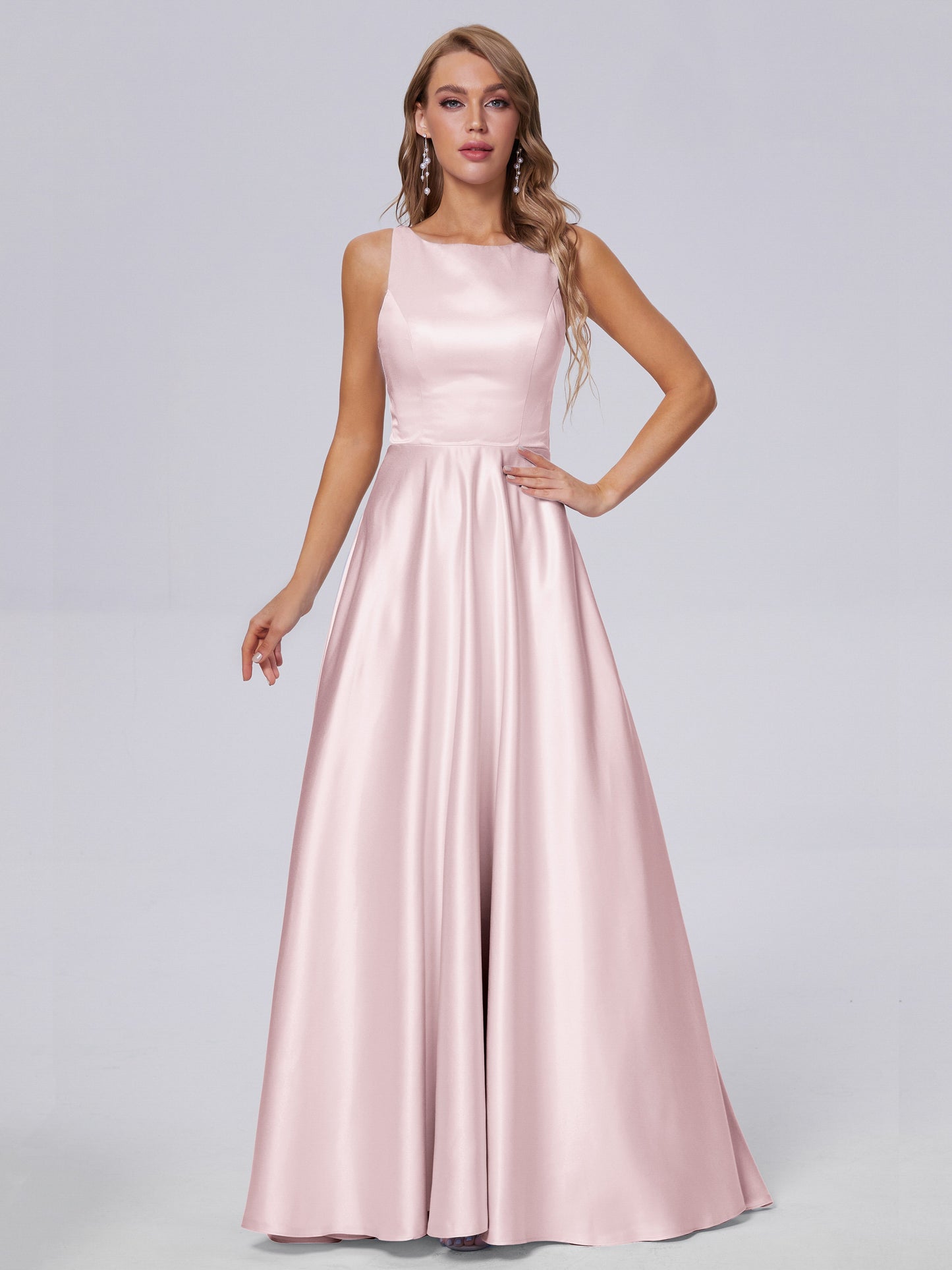 Fiona Sleeveless Satin Long Bridesmaid Dresses